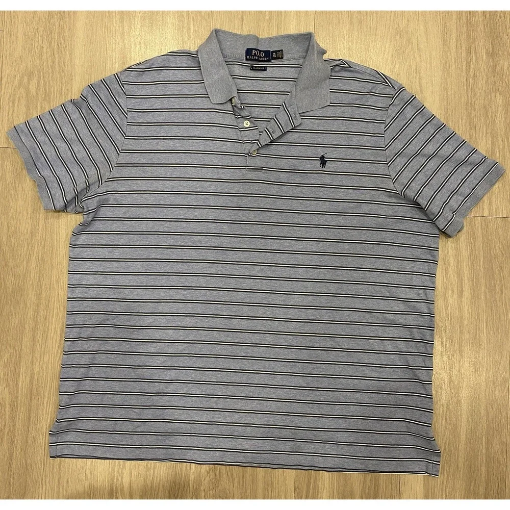 Polo Ralph Lauren Polo Shirt Mens XL Blue Classic Fit Soft Stripes Pony